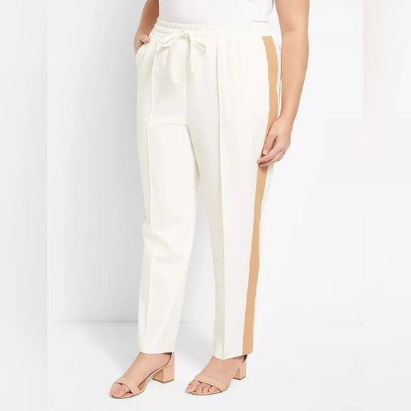 Lane Bryant Perfect Drape Pull-On Relaxed Ankle White Tan Pants Plus Size 24 NWT - Picture 1 of 10